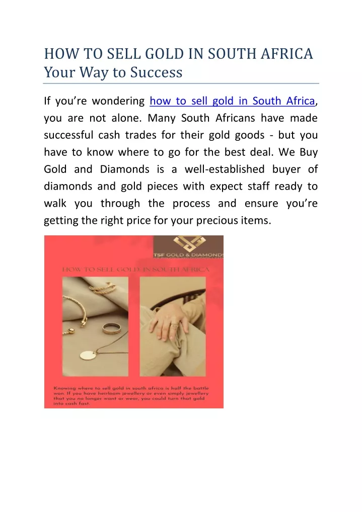 how to sell gold in south africa your