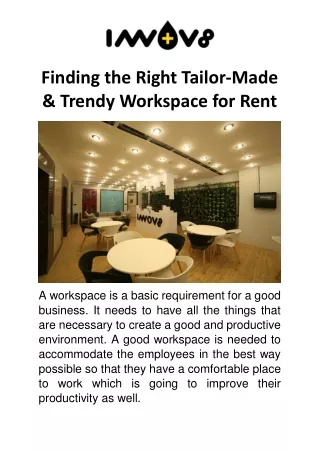 Finding the Right Tailor-Made & Trendy Workspace for Rent