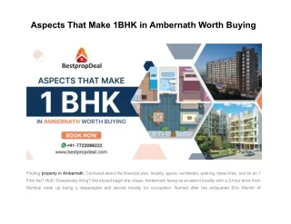 Aspects That Make 1BHK in Ambernath Worth Buying