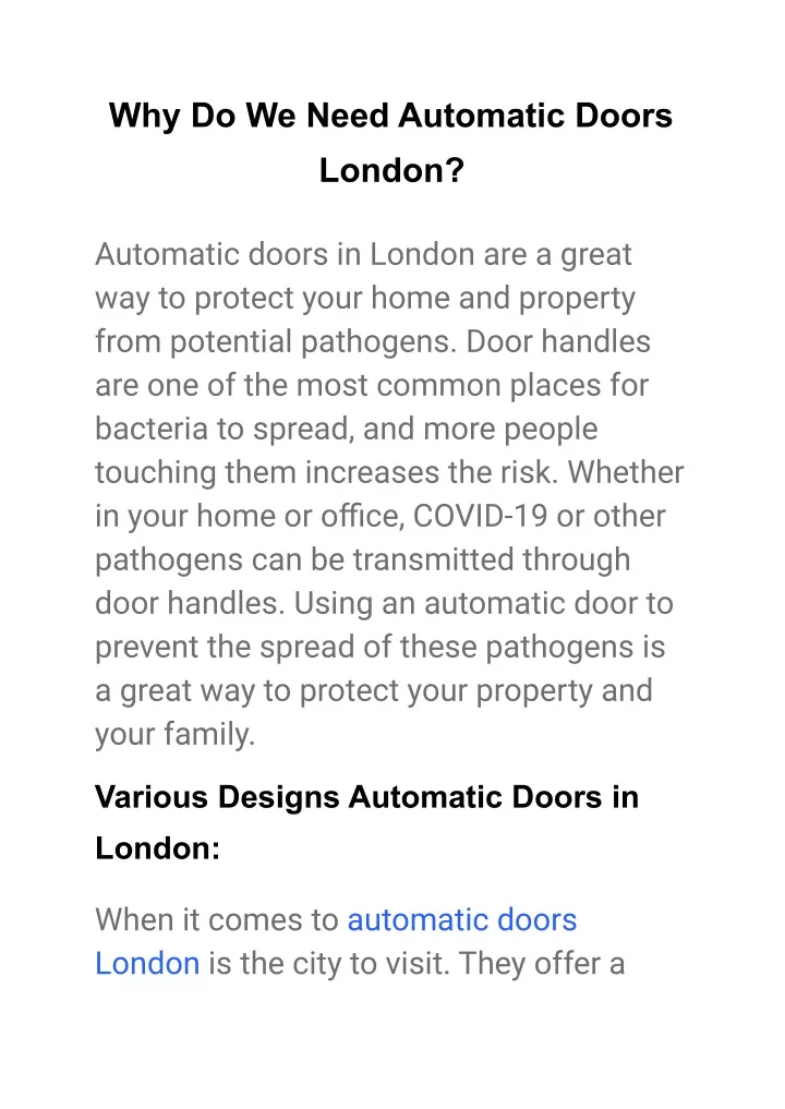 why do we need automatic doors london