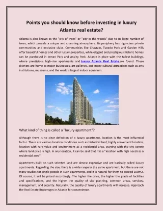 Points you should know before investing in luxury Atlanta real estate