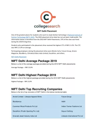 NIFT Delhi Placement