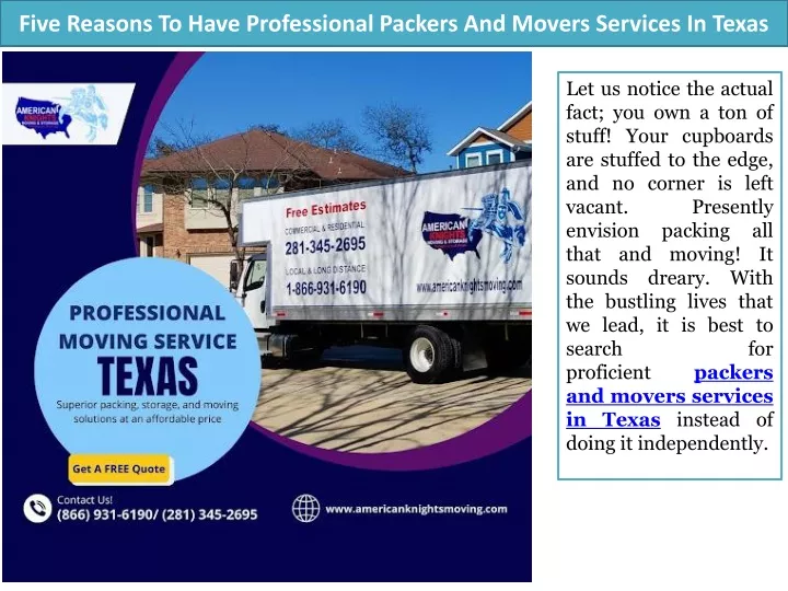 five reasons to have professional packers and movers services in texas