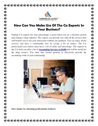 How Can You Make Use Of The Ca Experts In Your Business