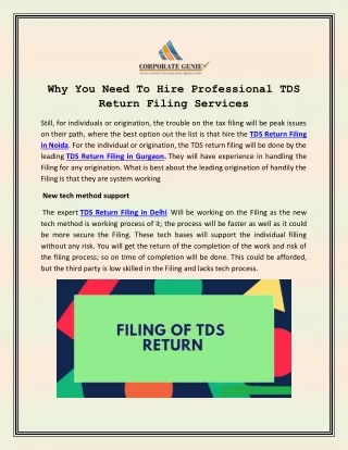 Why You Need To Hire Professional TDS Return Filing Services