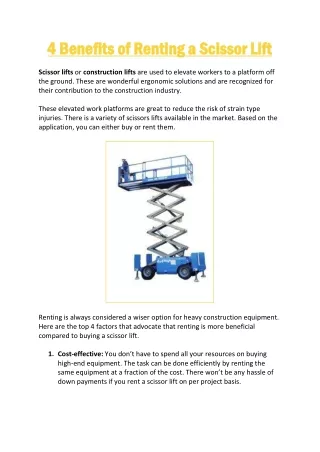 4 Benefits of Renting a Scissor Lift