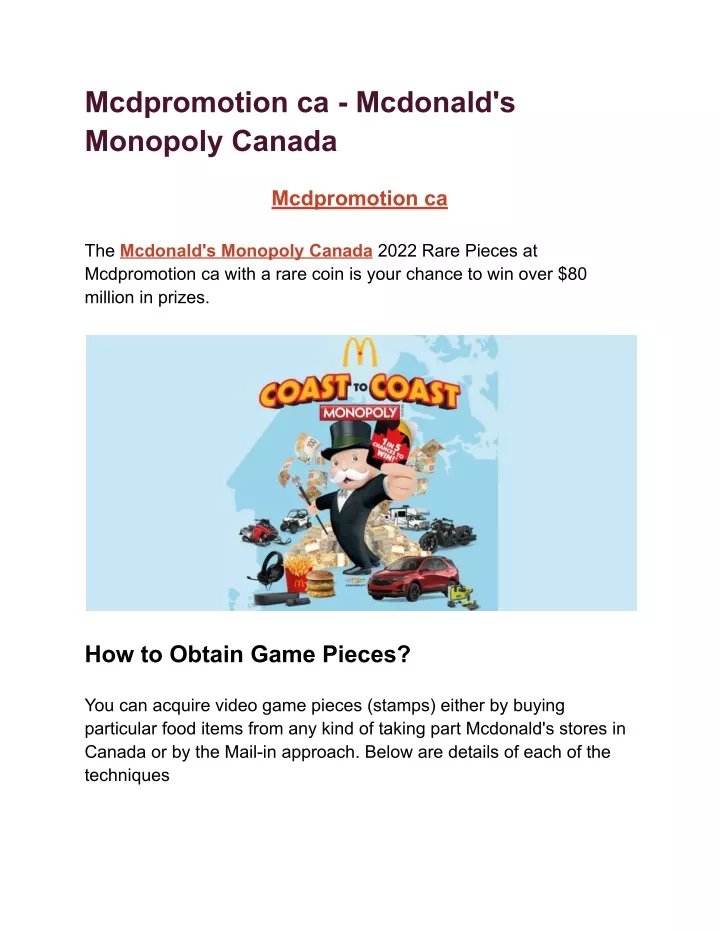 PPT Mcdonald's Monopoly Canada PowerPoint Presentation, free download