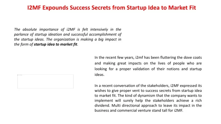 i2mf expounds s uccess s ecrets from s tartup