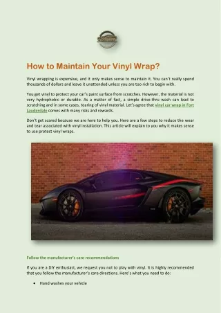 Get The Best Tips To Maintain Your Vinyl Car Wrap In Fort Lauderdale