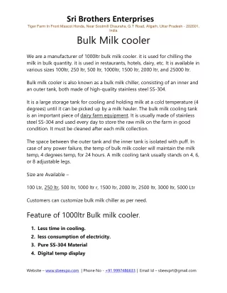 Bulk milk  cooler