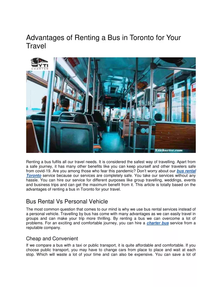 advantages of renting a bus in toronto for your