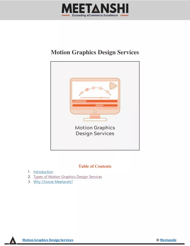 motion graphics design services table of contents