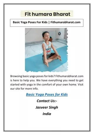 Basic Yoga Poses For Kids | Fithumarabharat.com