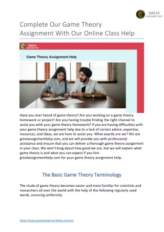 complete our game theory assignment with