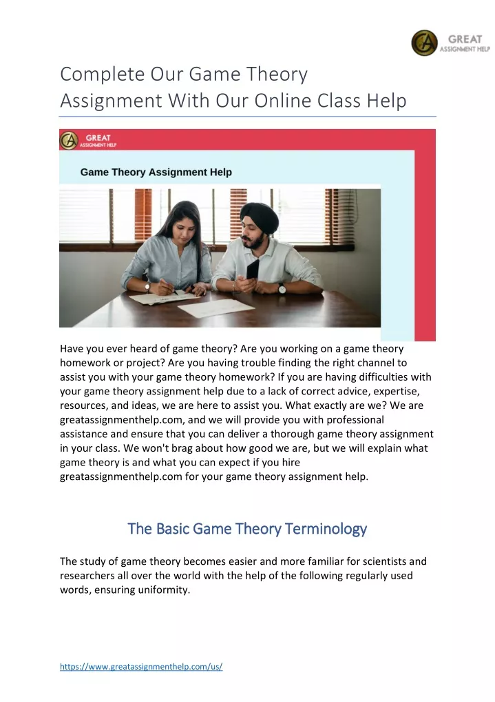 complete our game theory assignment with