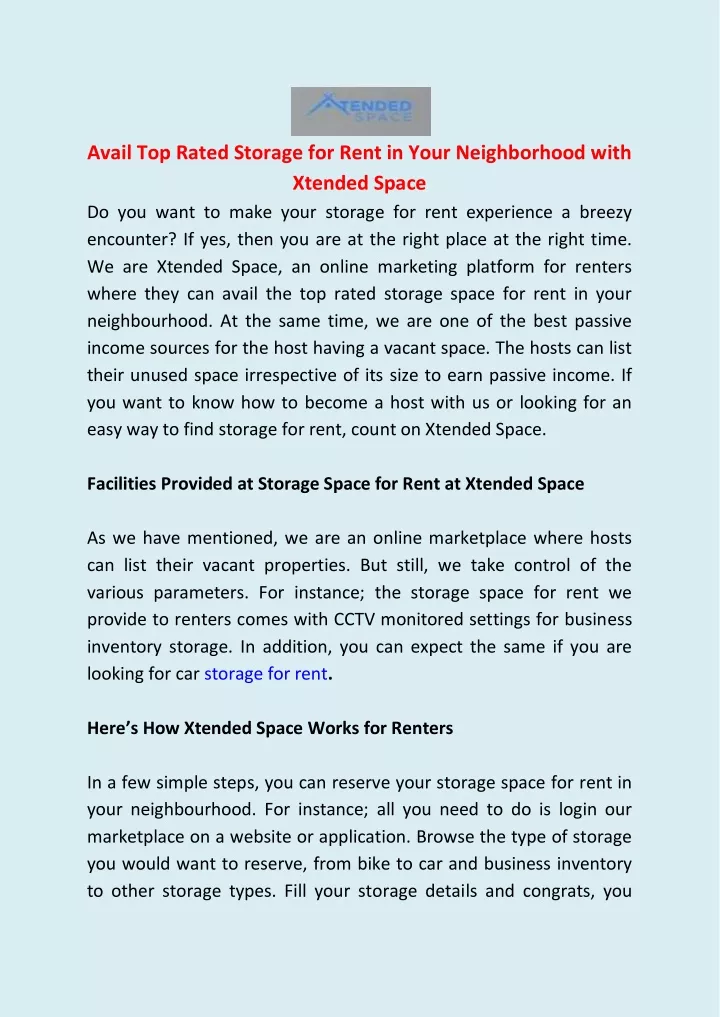 avail top rated storage for rent in your