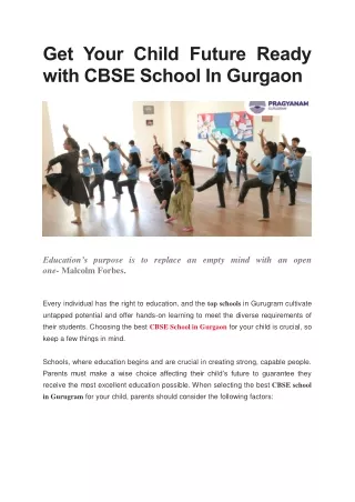 Get Your Child Future Ready with CBSE School In Gurgaon