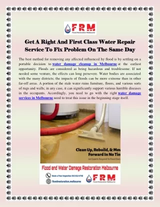 Get A Right And First Class Water Repair Service To Fix Problem On The Same Day