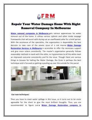 Repair Your Water Damage Home With Right Removal Company In Melbourne