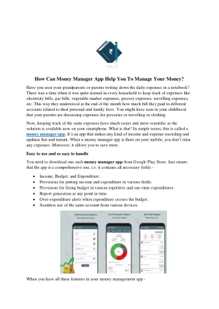 How Can Money Manager App Help You To Manage Your Money
