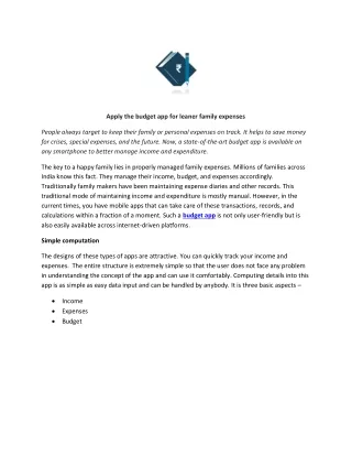Apply the budget app for leaner family expenses