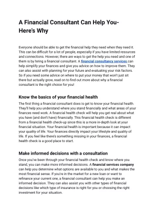 a financial consultant can help you here s why