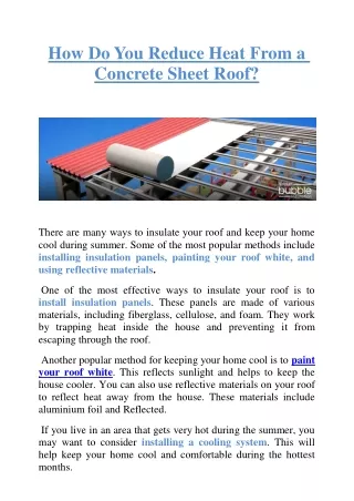 How Do You Reduce Heat From a Concrete Sheet Roof?