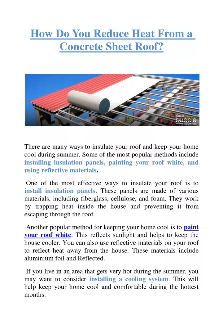 how do you reduce heat from a concrete sheet roof