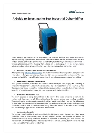A Guide to Selecting the Best Industrial Dehumidifier | WOW Hardware
