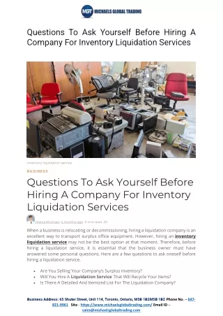 Questions To Ask Yourself Before Hiring A Company For Inventory Liquidation Services
