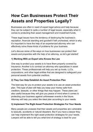 How Can Businesses Protect Their Assets and Properties Legally