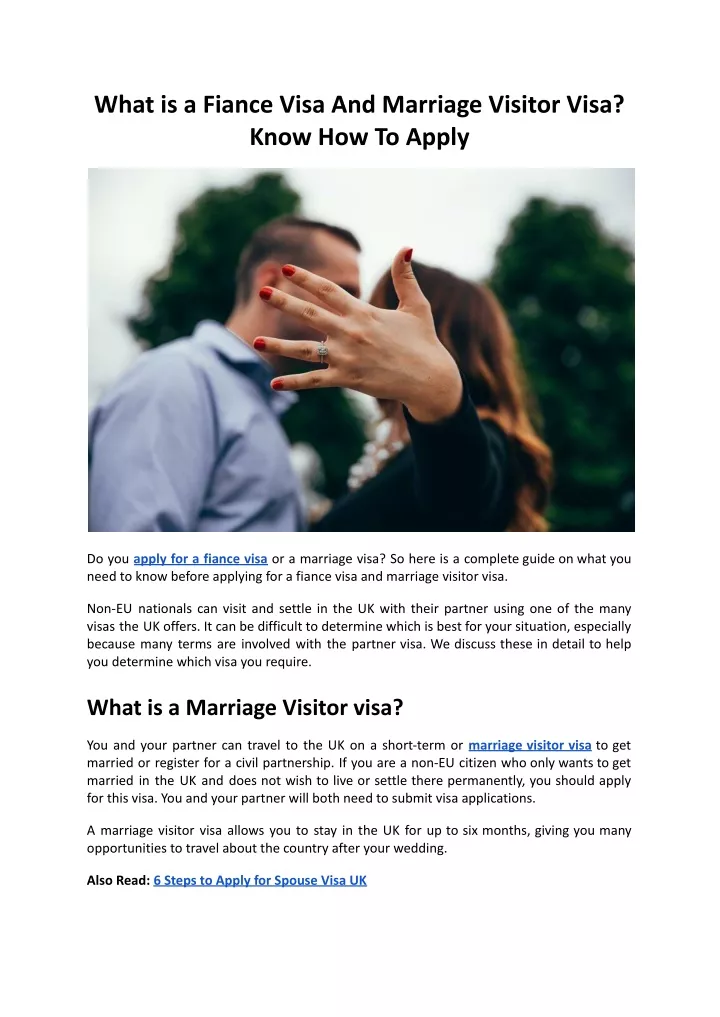 what is a fiance visa and marriage visitor visa