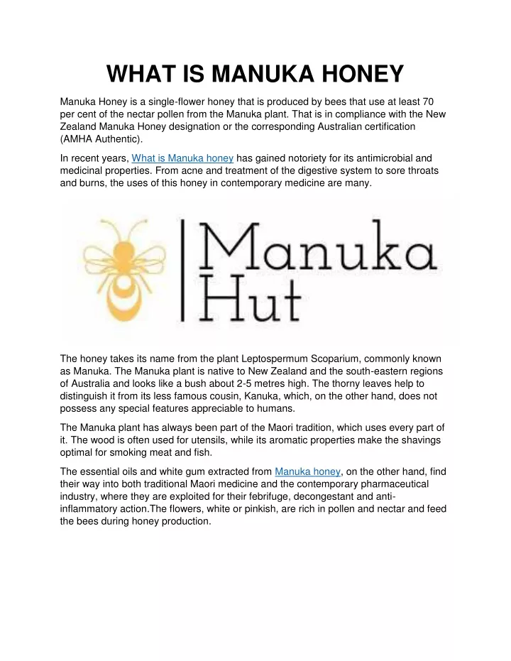 what is manuka honey