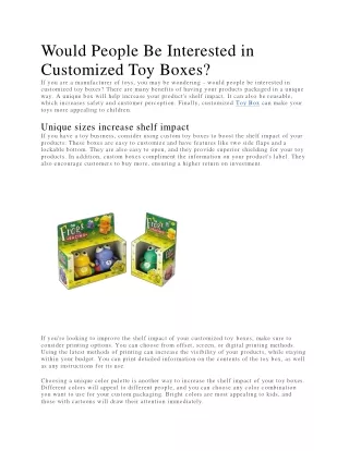 Would People Be Interested in Customized Toy Boxes