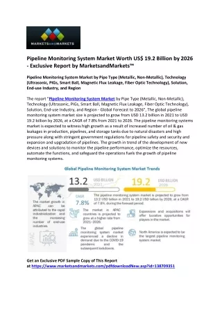 Pipeline Monitoring System Market to Exceed US$ 19.2 billion by 2026- Exclusive