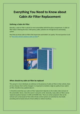 Everything You Need to Know about Cabin Air Filter Replacement