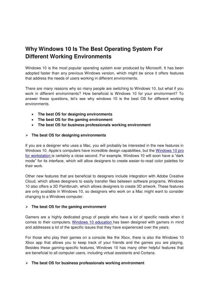 why windows 10 is the best operating system