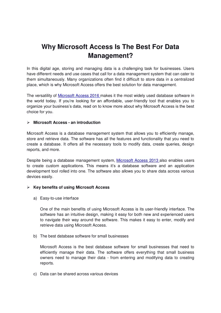 why microsoft access is the best for data
