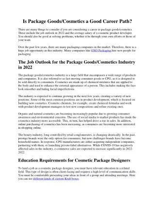 Is Package Goods a Good Career Path