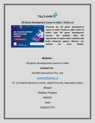 vr game development course in india techxr co