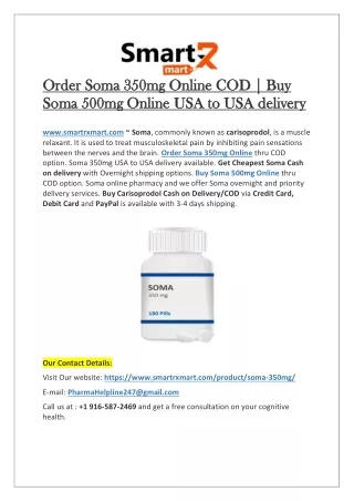 Order Soma 350mg Cash on Delivery | Buy Generic Soma Online COD