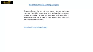 African Based Foreign Exchange Company Respectedfx.com