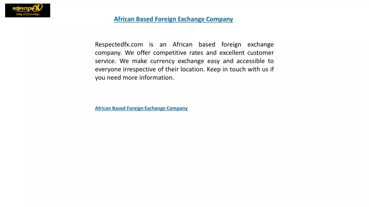 african based foreign exchange company