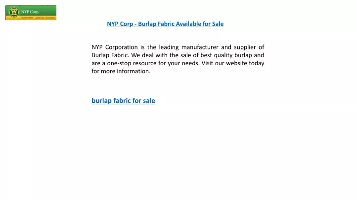 nyp corp burlap fabric available for sale
