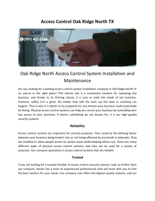 access control oak ridge north tx