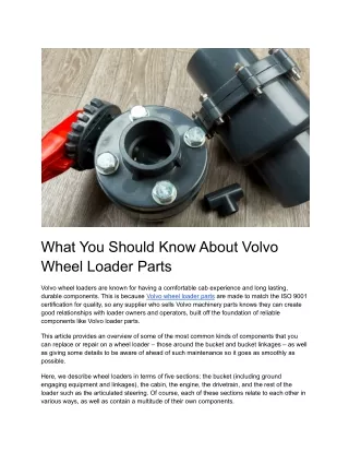 What You Should Know About Volvo Wheel Loader Parts