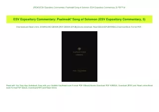[READ] ESV Expository Commentary PsalmsÃ¢Â€Â“Song of Solomon (ESV Expository Commentary  5) PDF Full