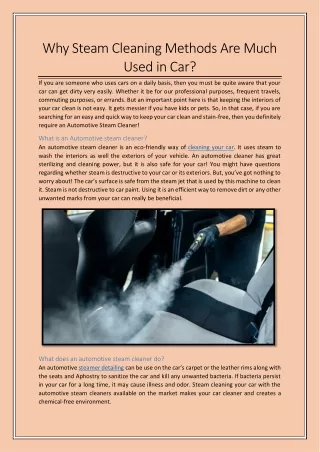 why steam cleaning methods are much used in car