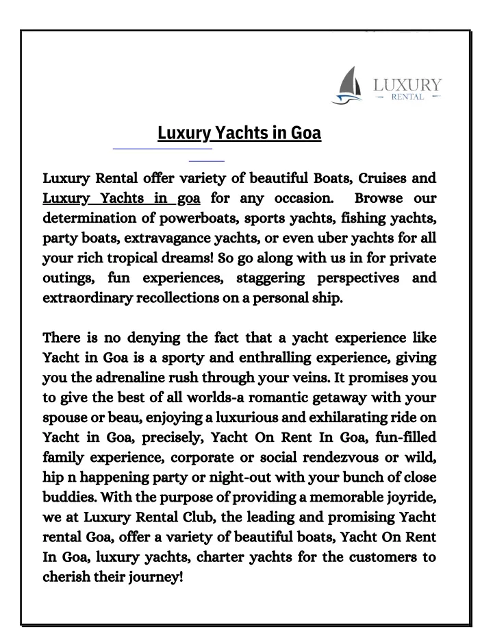 luxury yachts in goa