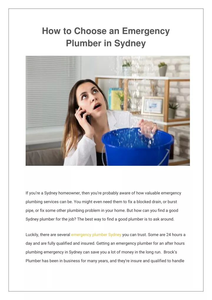 how to choose an emergency plumber in sydney